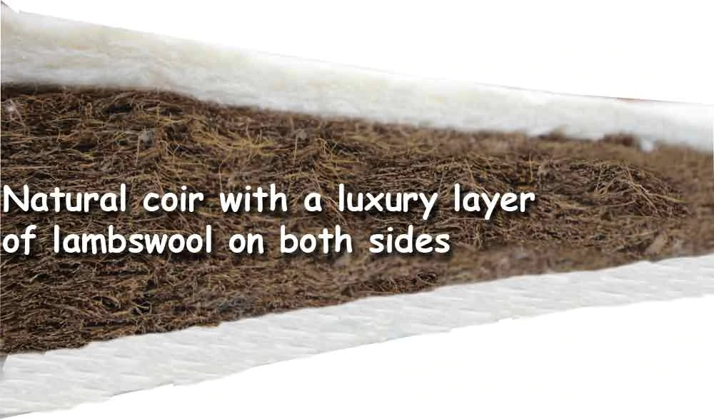 Natural Cot Mattress 117 x 54 Coir Luxury Lambswool Cover. Outlux Cover Cot Mattress Company