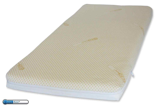 A Crib mattress showing the coolmax and Maxispace Cover 