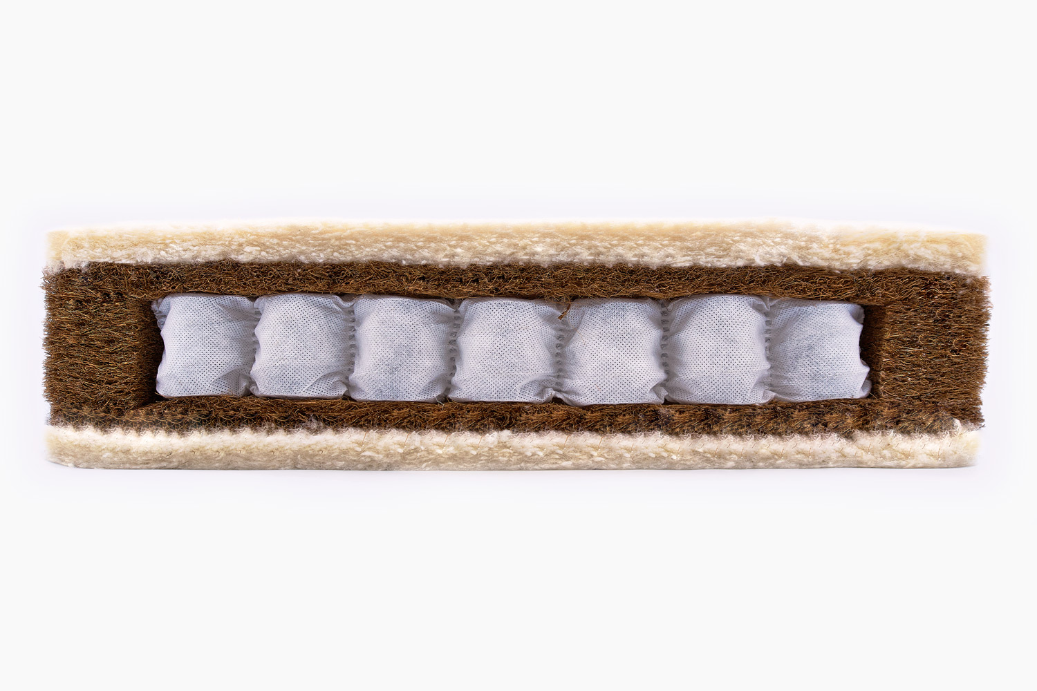 Natural coconut coir with metal pocket springs and lambswool